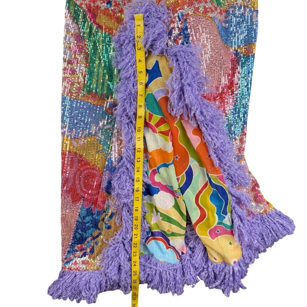 Celia B Raffaella Sequin Fringe Maxi Dress Colorful Statement Size S - Picture 8 of 8